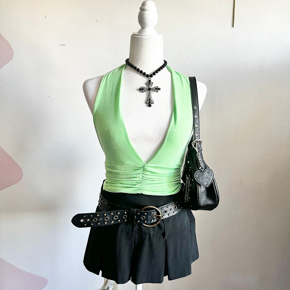 Lime Green Halter Top,‎ Y2K Inspired, Rave, Festival, Vacation, Small, Retro
